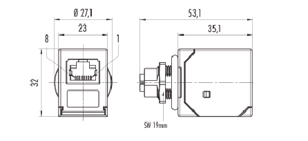 картинка Переходник на прямой адаптер   M12-S8X/RJ45-A