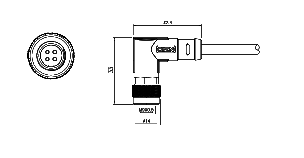 картинка Розетка кабельная угловая   M9-D-S3-1M-PVC