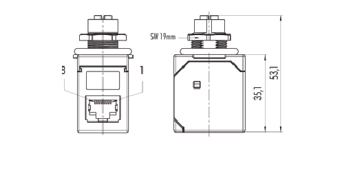 картинка Переходник на угловой адаптер   M12-S8X/RJ45-D