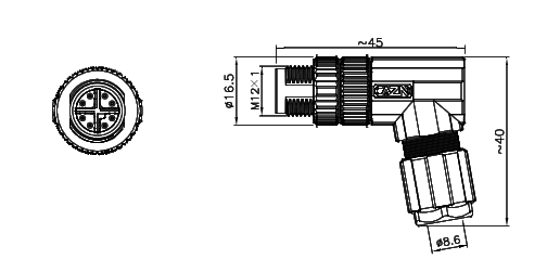 картинка Вилка кабельная угловая   M12G-D3-P8X