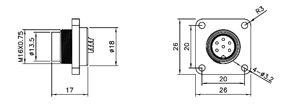 картинка Вилка панельная квадратная   M16-H-P12