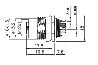 картинка Розетка панельная на задней гайке   M12-F1-S8Y