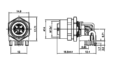 картинка Розетка панельная угловая   M12-L-S8X