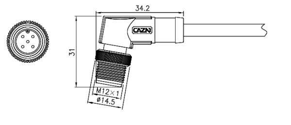 картинка Вилка кабельная угловая   M12-D1-P6-1M-PVC