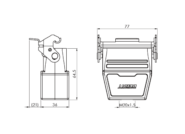 картинка Металлический корпус для разъёмов кабель-кабель Beisit H10A-CTC-1L-M20 