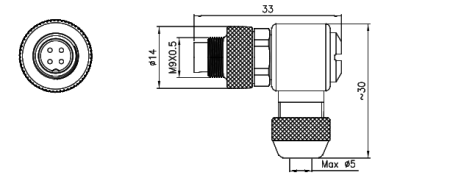 картинка Вилка кабельная угловая   M9G-D-P5