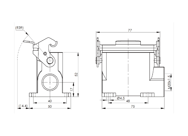 картинка Нижний металлический корпус с боковым вводом кабеля Beisit H10A-SM-1L-M20 