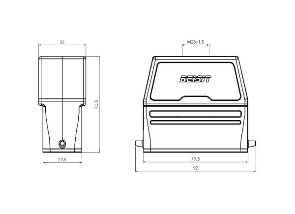 картинка Нижний металлический корпус с боковым вводом кабеля Beisit H10A-SM-1L-2M20 