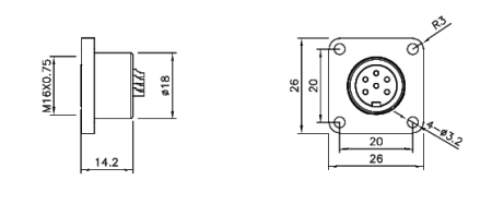 картинка Розетка панельная квадратная   M16-H-S4