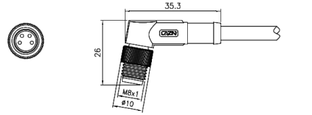 картинка Вилка кабельная угловая   M8-D-P4-1M-PVC