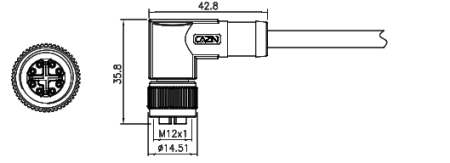 картинка Розетка кабельная угловая   CM03-M12-D1-S8X-1M