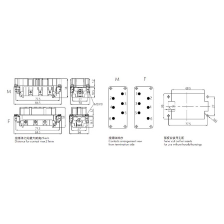 картинка HSB-006-M/F Винтовая клемма сверхмощный разъем мужская или женская вставка Beisit HSB-006-F 