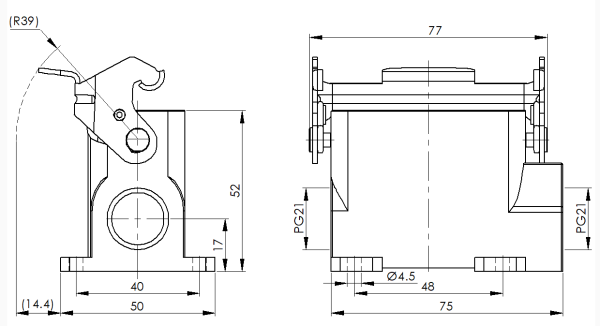 картинка Нижний металлический корпус с боковым вводом кабеля Beisit H10A-SM-1L-2PG21 