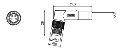 картинка Вилка кабельная угловая   M8-D6-P5-1M-PVC
