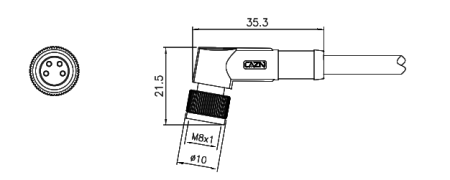картинка Розетка кабельная угловая   M8-D-S6-1M-PVC