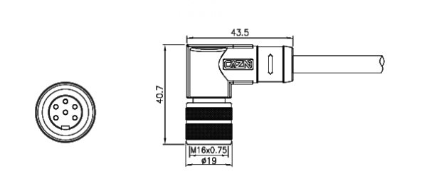 картинка Розетка кабельная угловая   M16-D-S2-1M